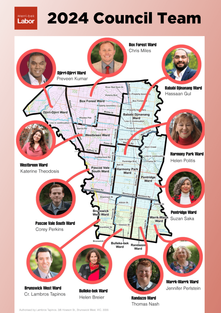 Merri-bek City Council elections 2024 map Labor candidates